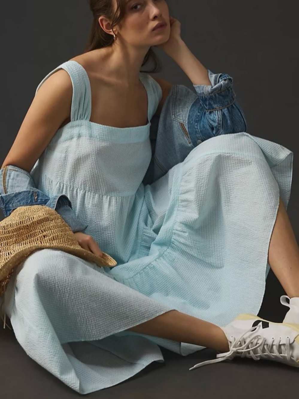 Anthropology Denimist Turquoise and White Striped Tiered Maxi Dress